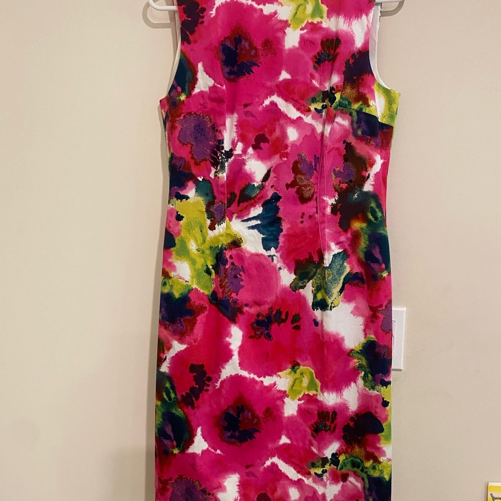 Ann Taylor Vibrant Floral Midi Dress - Pink and Green